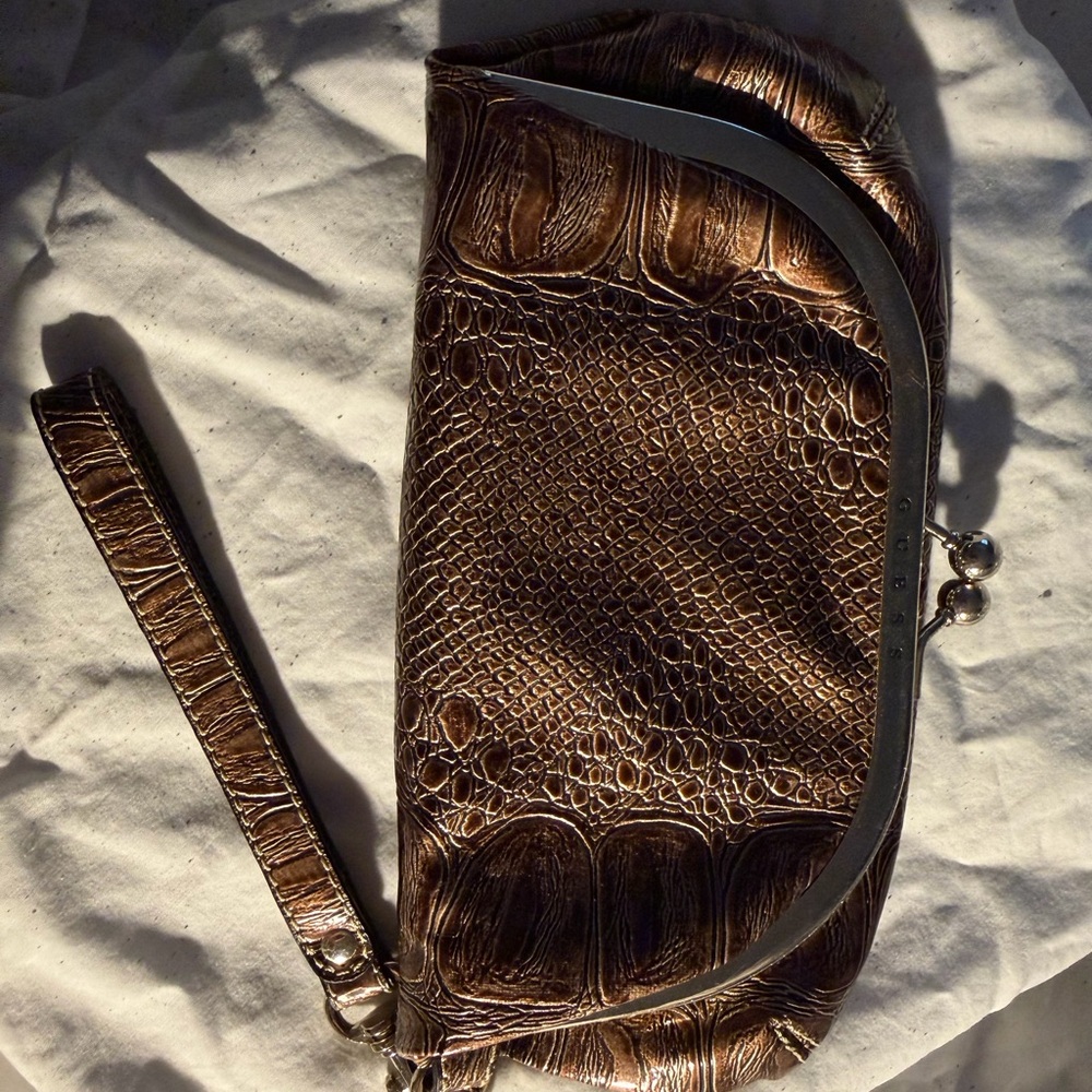 Guess Brown Textured Wristlet Clutch